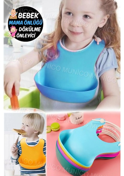 Elite Mavi Slikon Plastik Çocuk Mama Önlüğü - Kolay Kullanım ve Temizlik Silikon Bebek Yemek 1 Adet