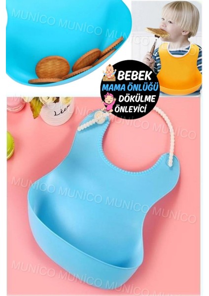 Elite Mavi Slikon Plastik Çocuk Mama Önlüğü - Kolay Kullanım ve Temizlik Silikon Bebek Yemek 1 Adet