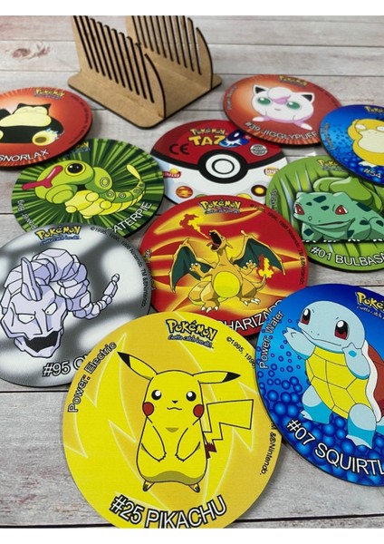 Elite Pokemon Set 10'lu Bardak Altlığı Taso, Pikachu, Bulbasaur, Caterpie, Squırtle, Jıgglypuff, Charızard 1 Adet