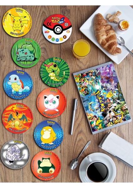 Elite Pokemon Set 10'lu Bardak Altlığı Taso, Pikachu, Bulbasaur, Caterpie, Squırtle, Jıgglypuff, Charızard 1 Adet