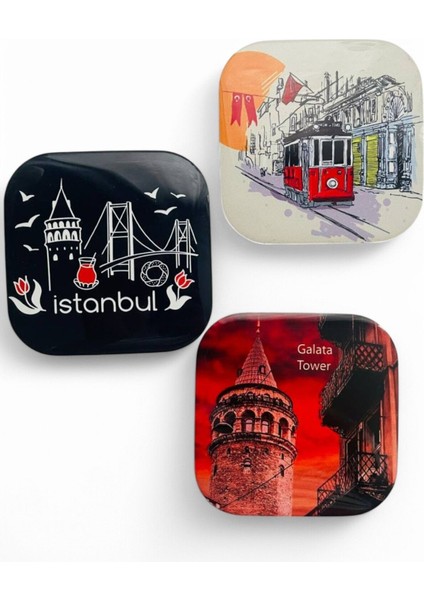 Elite Bardak Altlığı Üç (3) Adet Coaster, Istanbul Temalı Galata Kulesi Temalı Bardak Altı Seti, Coasters 1 Adet