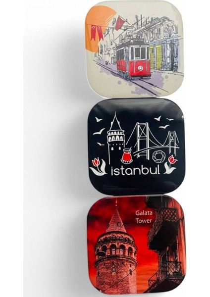 Elite Bardak Altlığı Üç (3) Adet Coaster, Istanbul Temalı Galata Kulesi Temalı Bardak Altı Seti, Coasters 1 Adet