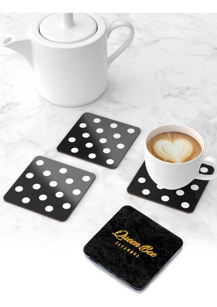 Elite Pleksi Bardak Altlığı - 4 Adet -Polka Dot 1 Adet