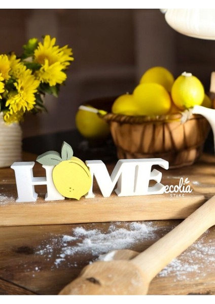 Elite Dekoratif Home Yazılı Limon Detaylı Masa ve Raf Süsü – 15 cm Modern Ev ve Mutfak Dekoru 1 Adet fırsatları