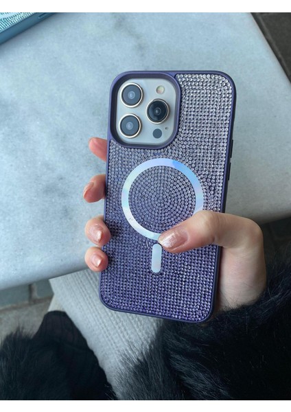Magsafe Destekli Lüks Taşlı iPhone Kılıfı – Desenli Parlak Tasarım