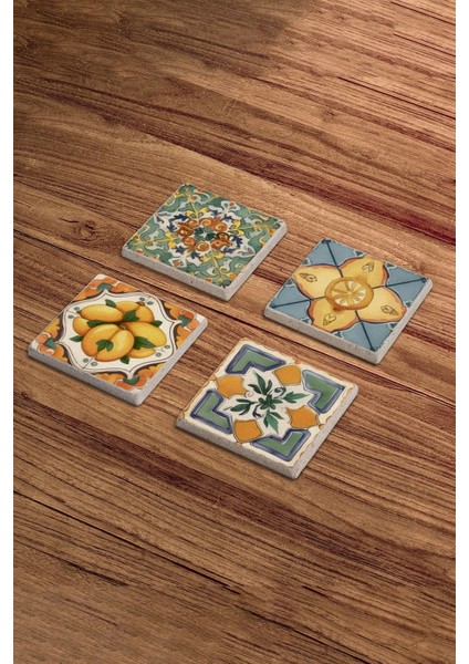 Elite Renkli Çini Mexican Talavera Desen Doğal Taş Traverten Bardak Altlığı 4 Lü Set 1 Adet fırsatları