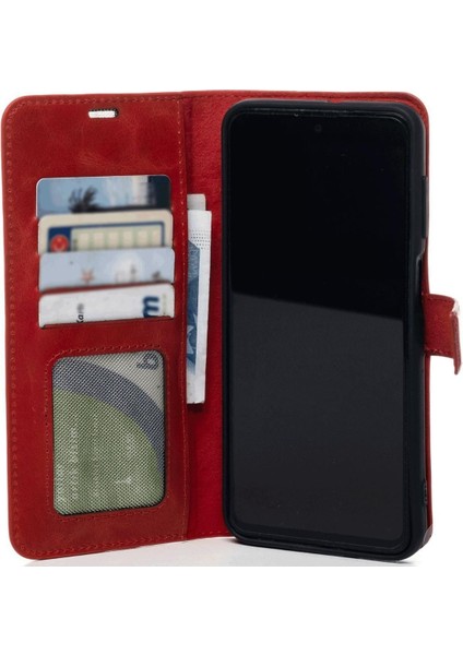Kırmızı Xiaomi Mi 13 Lite Hakiki Deri Cüzdan Kılıf Kapaklı Mıknatıslı Kartlık Bölmeli Cüzdanlı Stand Özellikli modelleri