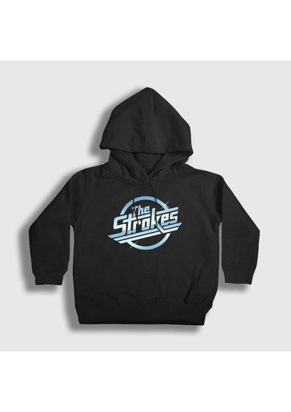 Unisex Çocuk Siyah Logo Müzik The Strokes Kapüşonlu Sweatshirt