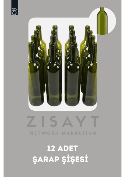 Elite Şarap Şişesi, 12 Adet 750 ml Yeşil Şarap Şişesi, Konik Mantar Tıpa Hediyeli, Cam Şişe 1 Adet