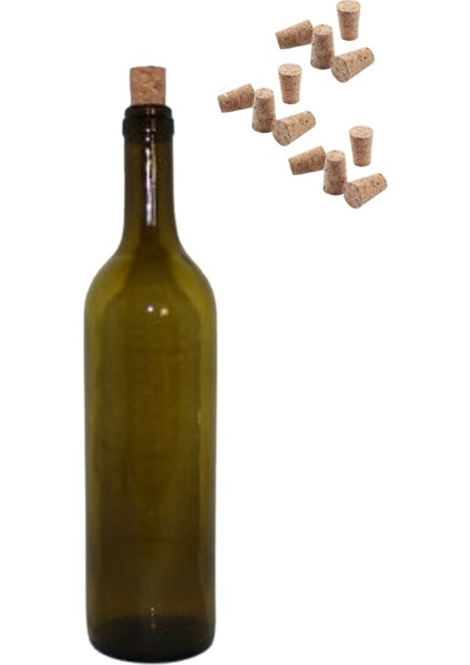 Elite Şarap Şişesi, 12 Adet 750 ml Yeşil Şarap Şişesi, Konik Mantar Tıpa Hediyeli, Cam Şişe 1 Adet