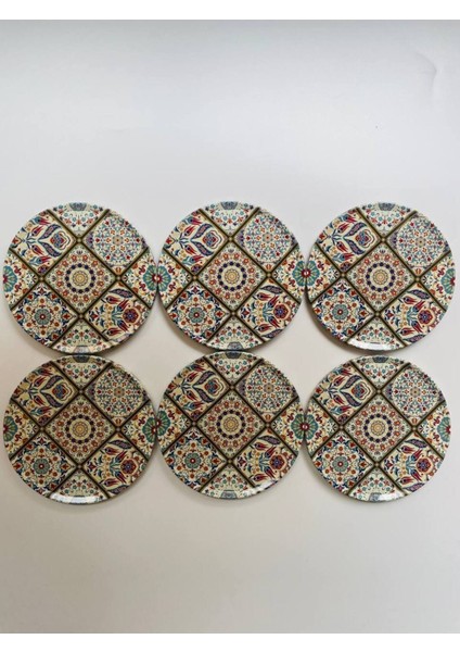 Elite 6'lı Bardak Altlığı, Coaster, 6 Adet Geleneksel Kilim Desenli Mantar Tabanlı Bardak Altlığı 9cm 1 Adet