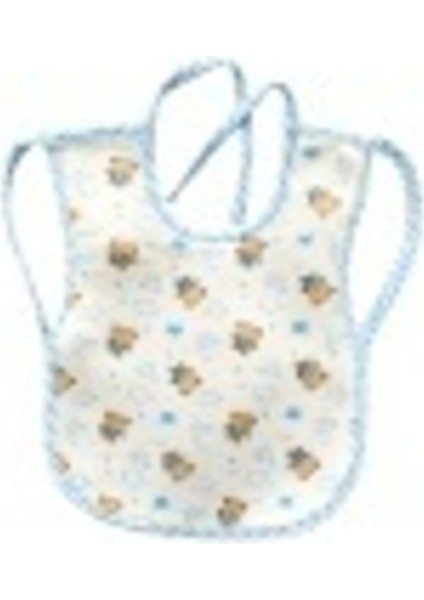 Elite Mavi Ayıcık Desenli Arkası Muşambalı Kol Geçirmeli Bebek Mama Önlüğü 0-3 Yaş (21X35 Cm) 1 Adet