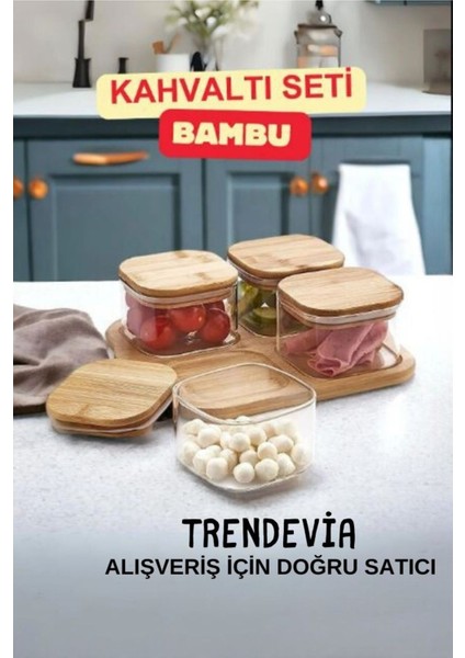 Elite Bambu Kapaklı Kahvaltı Seti Çerezlik Set Gerçek Bambu Resim Bize Ait 1 Adet