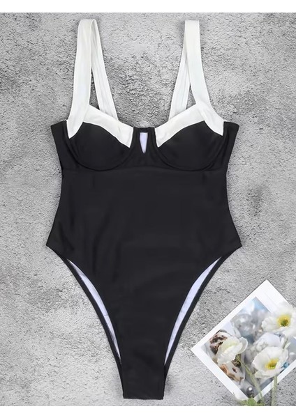 Beyaz Şerit Detaylı Siyah Mayo modelleri