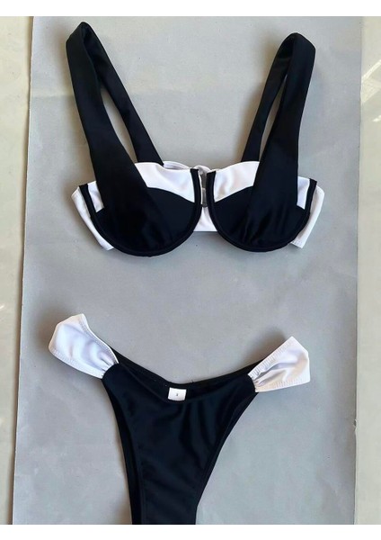 Kalın Askılı Beyaz Şeritli Bikini Takımı modelleri