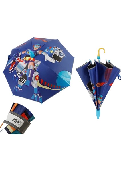 Isim Etiketi ile Yansıtıcı Çocuklar Sevimli Karikatür Uzun Saplı Şemsiye Güneş Koruyucu Vinil Şemsiye Öğrenciler 4-15 Yaş (Yurt Dışından)