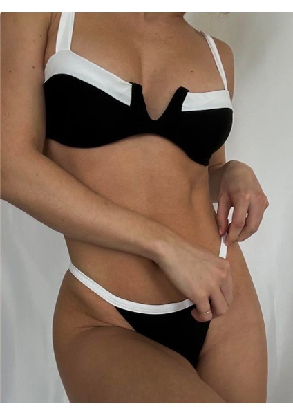Siyah Beyaz V Kesim Bikini Takımı fiyatları