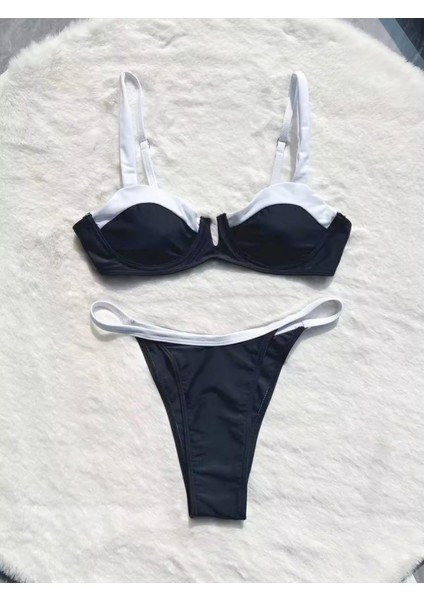 Siyah Beyaz V Kesim Bikini Takımı modelleri
