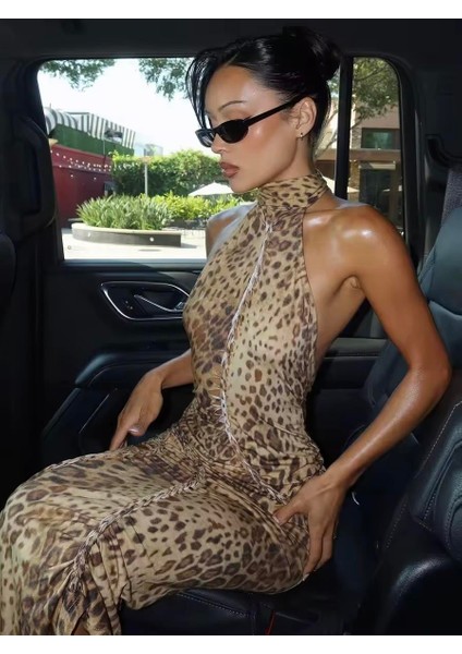 Leopar Desenli Asimetrik Kesim Elbise modelleri