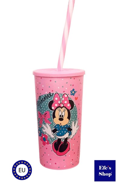 Elite 470 cc Lisanslı Minnie Desenli Bpa Free Pembe Renk Kapaklı Pipetli Bardak 1 Adet