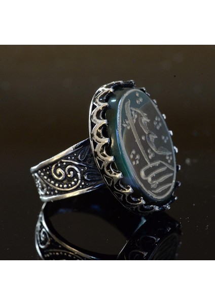 El Yapımı Jade Taş Yüzük, 925 Ayar Gümüş Erkek Yüzüğü, Islami Hat Tasarımı modelleri