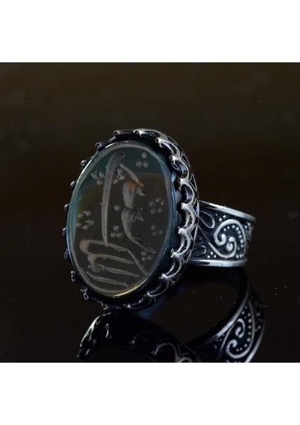 El Yapımı Jade Taş Yüzük, 925 Ayar Gümüş Erkek Yüzüğü, Islami Hat Tasarımı indirimleri