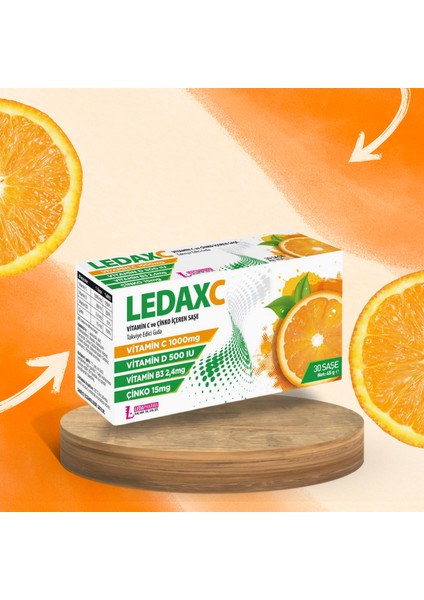 Ledax C Vitamini 1000 Mg, D, B3 ve Çinko Içeren 30 Sase