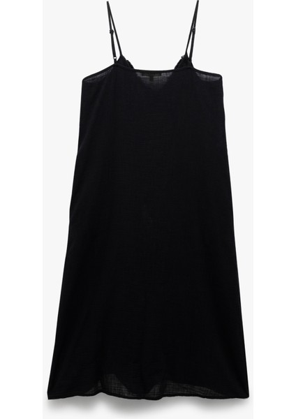 Pamuklu Geniş Kesim Püsküllü Cepli Ince Askılı Midi Boy Elbise fırsatları