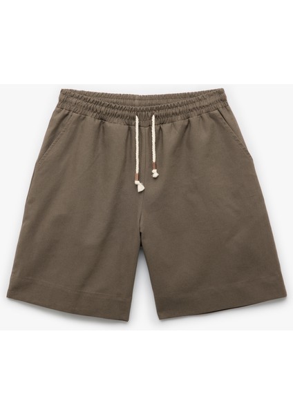 Beli Bağlamalı Regular Fit Cepli Keten Şort