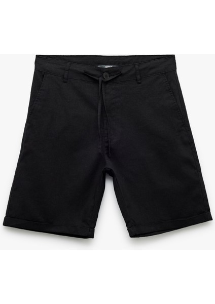 Keten Pamuk Karışımlı Katlamalı Paça Cep Detaylı Beli Bağcıklı Düğmeli Şort modelleri