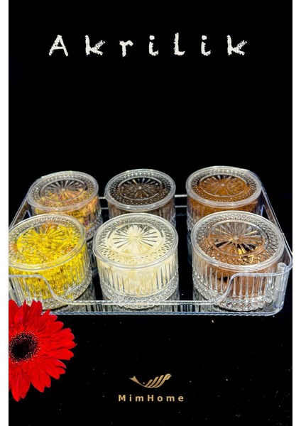 Elite Mimhome Akrilik [34X23]CM Elysia 6 Lı Yuvarlak Kahvaltılık Sunum : 6 Adet Kase &kapak + 1 Adet Tepsi 1 Adet