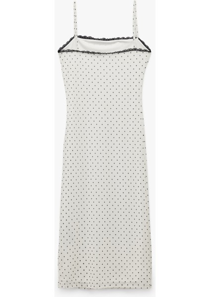 Kare Yaka Askılı Puantiyeli Dantelli Tül Midi Elbise fiyatları