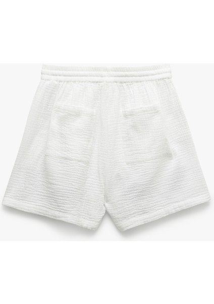 Pamuklu Cepli Etnik Desenli Işlemeli Yüksek Bel Müslin Şort fırsatları