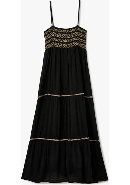 Kroşe Detaylı Ince Askılı Viskon Uzun Elbise fırsatları