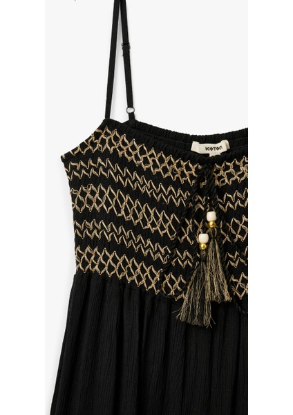 Kroşe Detaylı Ince Askılı Viskon Uzun Elbise indirimleri