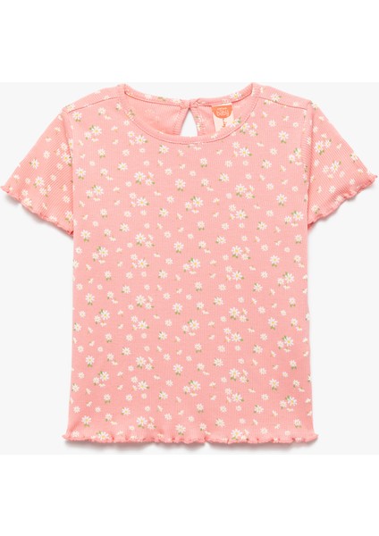 Bisiklet Yaka Pamuklu Kaşkorse Kısa Kollu Çiçekli Tişört