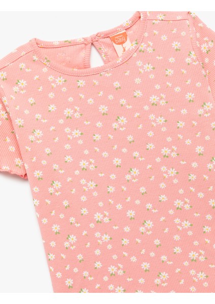 Bisiklet Yaka Pamuklu Kaşkorse Kısa Kollu Çiçekli Tişört modelleri