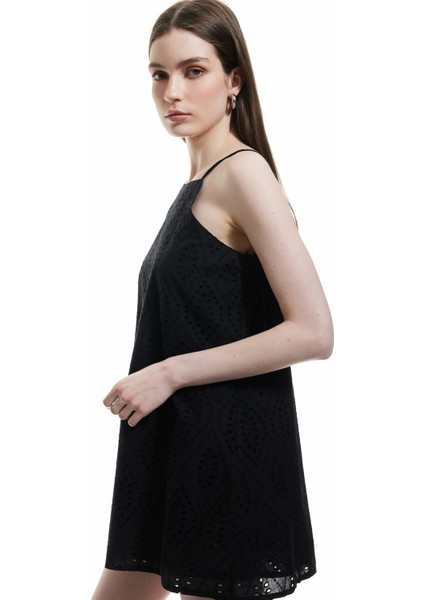 Pamuklu A Kesim Mini Halter Yaka Ince Askılı Fisto Elbise