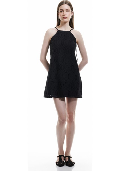 Pamuklu A Kesim Mini Halter Yaka Ince Askılı Fisto Elbise fiyatları