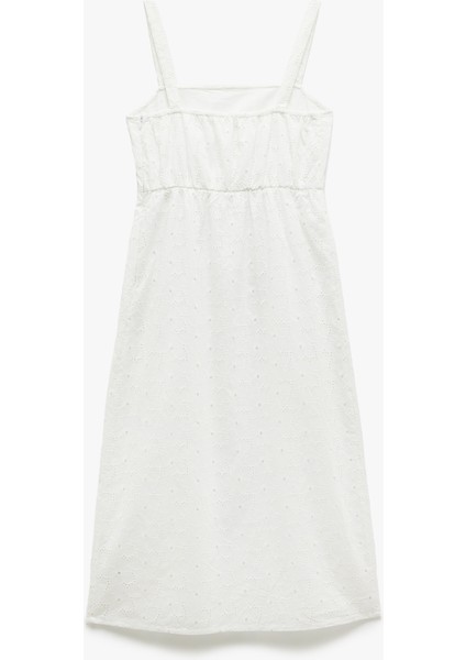 Pamuklu Yırtmaç Detaylı Fistolu Brodeli Midi Askılı Elbise fırsatları