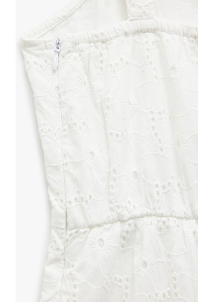 Pamuklu Yırtmaç Detaylı Fistolu Brodeli Midi Askılı Elbise indirimleri