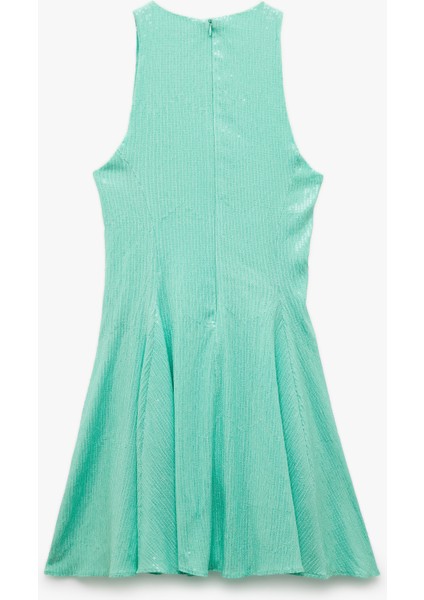 Slim Fit Astarlı Kolsuz Pullu Payetli Halter Yaka Mini Elbise fiyatları