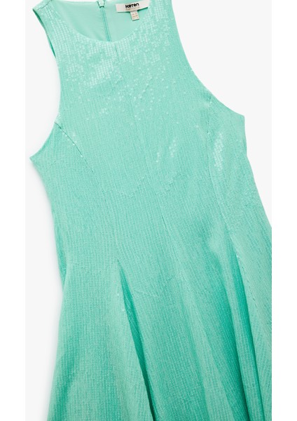 Slim Fit Astarlı Kolsuz Pullu Payetli Halter Yaka Mini Elbise modelleri