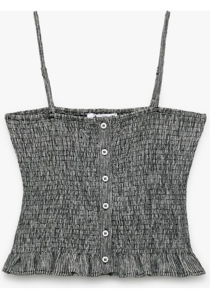 Düğme Detaylı Ip Askılı Bürümcük Slim Fit Crop Bluz modelleri