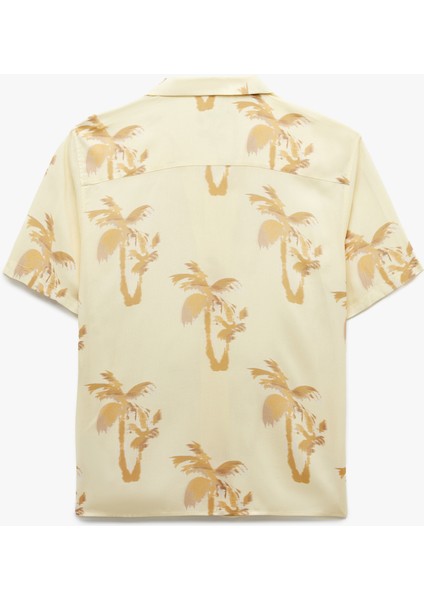 Kısa Kollu Devrik Yaka Viskon Palmiye Desenli Yazlık Gömlek fiyatları