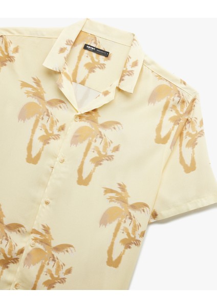Kısa Kollu Devrik Yaka Viskon Palmiye Desenli Yazlık Gömlek modelleri