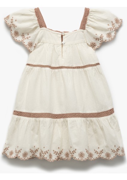 Pamuklu Kare Yaka Kısa Kollu Brodeli Işlemeli Elbise fiyatları