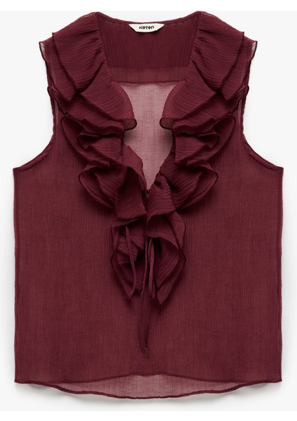 x Melis Ağazat - Kolsuz Fırfır Detaylı V Yaka Krep Bluz fırsatları