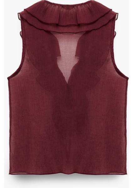 x Melis Ağazat - Kolsuz Fırfır Detaylı V Yaka Krep Bluz indirimleri