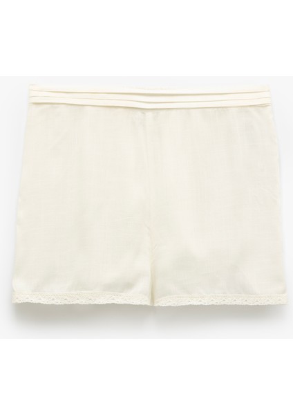Viskon Kumaş Dantel Detaylı Mini Şort Pijama Altı
